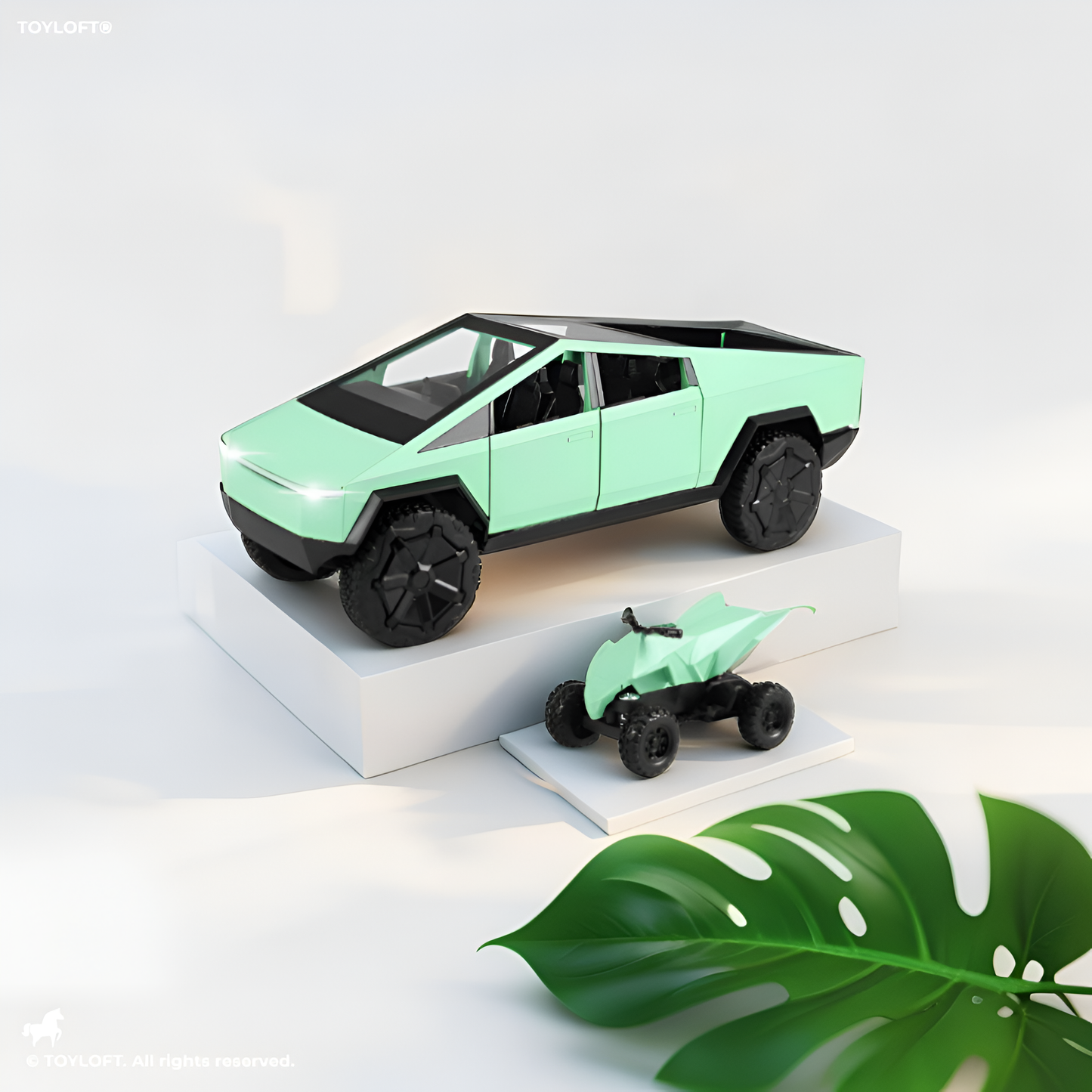 Green - Tesla Cybertruck Diecast Model with Cyberquad ATV | 1:32 Scale Collectible Toy Truck Set TV2687