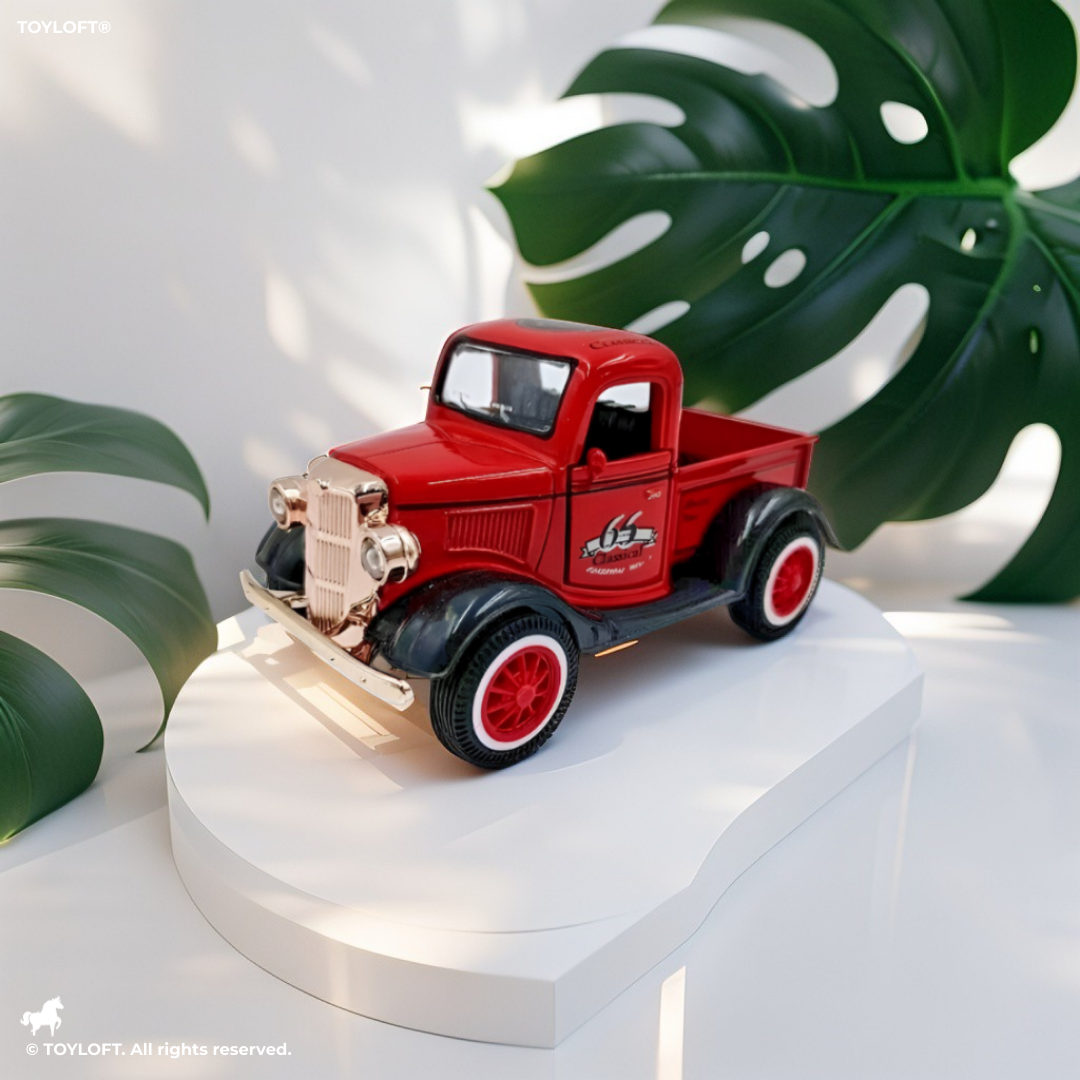 Red - MY66 Classic Truck Diecast Model Car – Retro Alloy Metal Toy with Pull Back Action & Sound | Collector’s Vintage Style Vehicle.