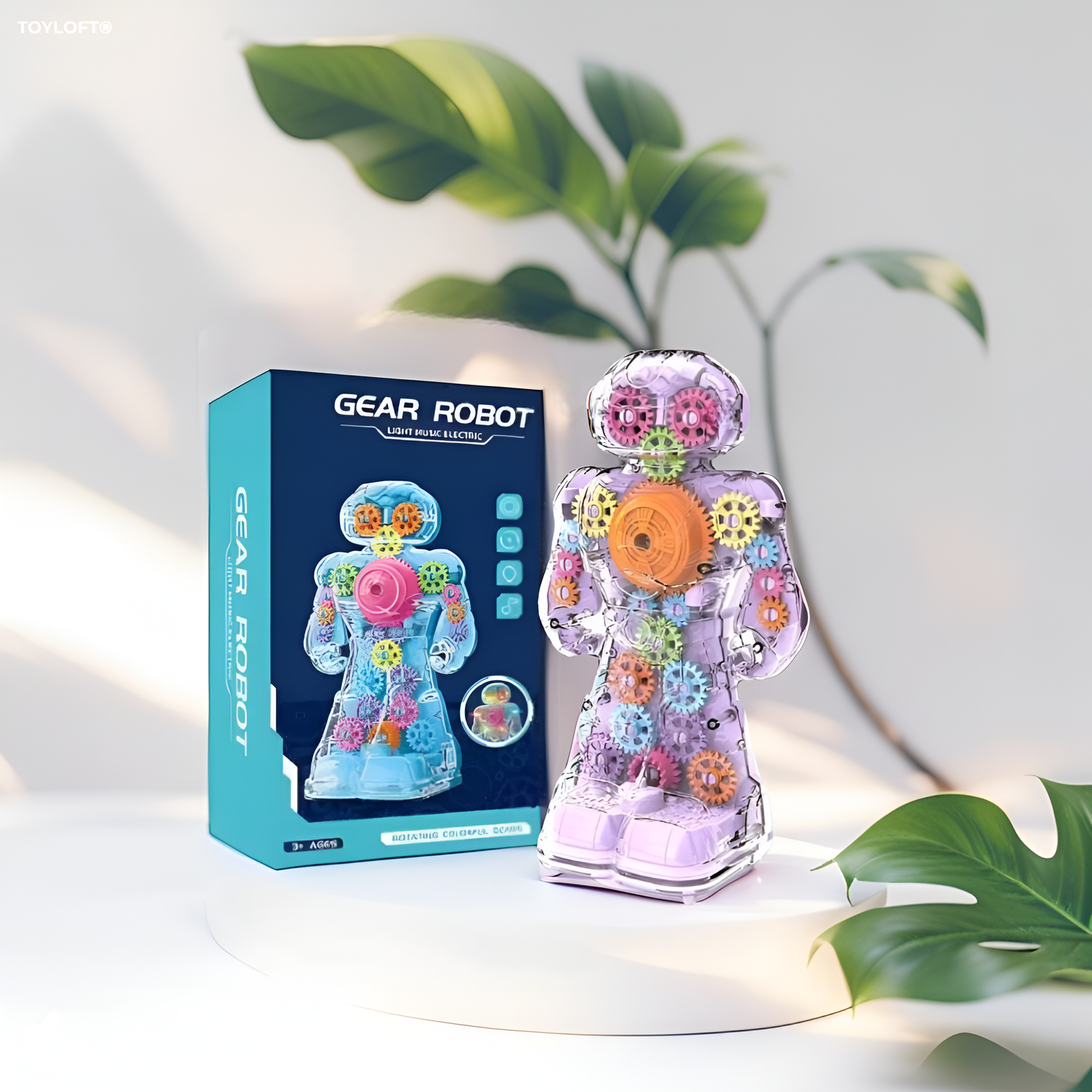 PURPLE - LightGear Bot – Electric Transparent Robot Toy with Flashing Lights, Music & Walking Action | Battery-Operated Kids Toy - MS12706