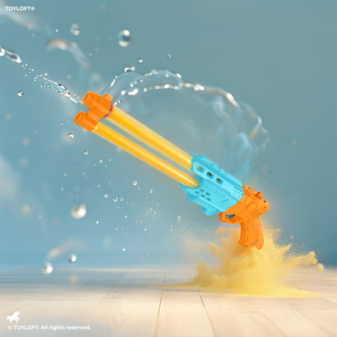 HydroMax – 3-Nozzle Long-Range Water Gun Pichkari Toy with 6 to 8 Metre Range Orange LMI11417.