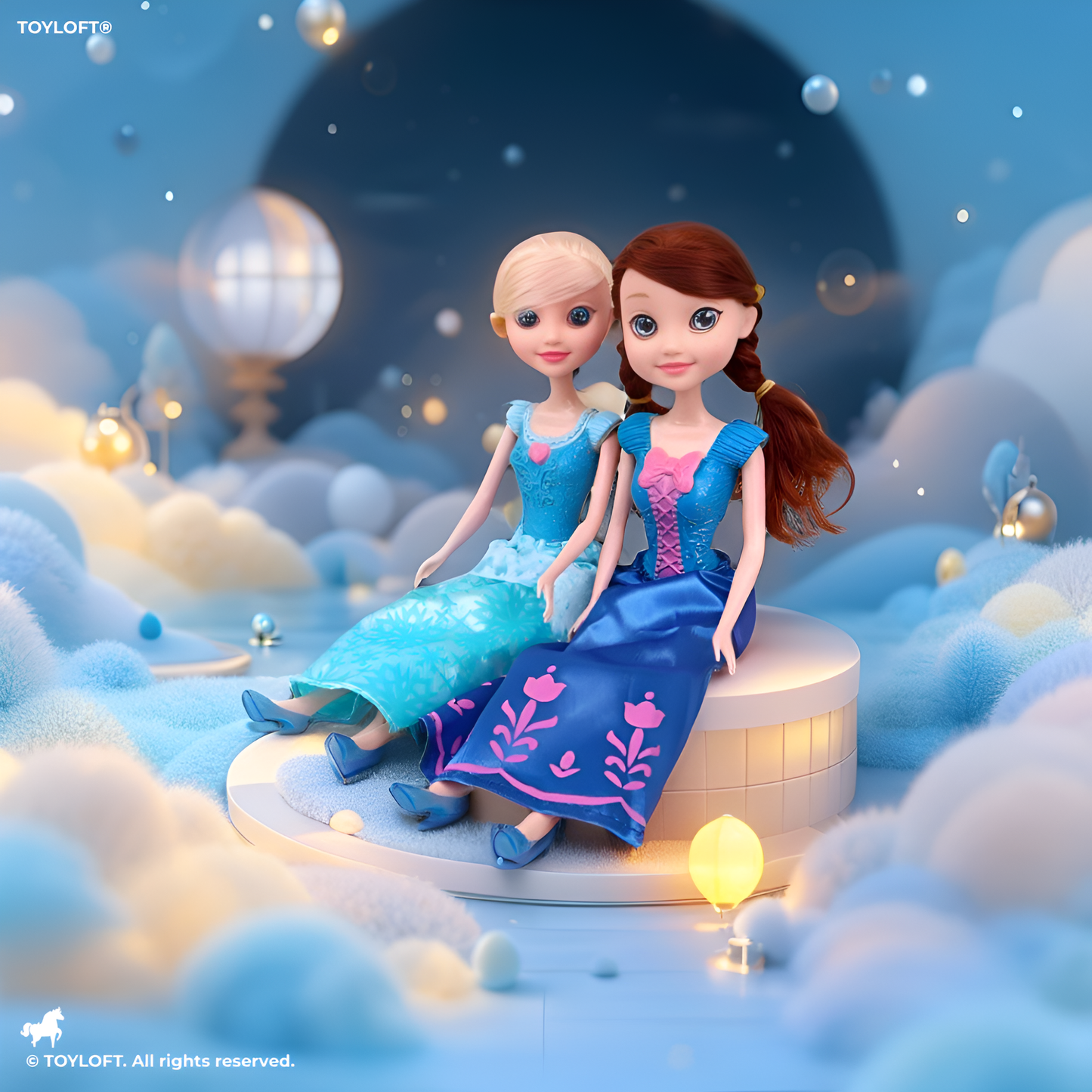 Snow Princess Sisters Fashion Dolls Set - 2 Pack Royal Blue Dress Toy for Girls LMI13643