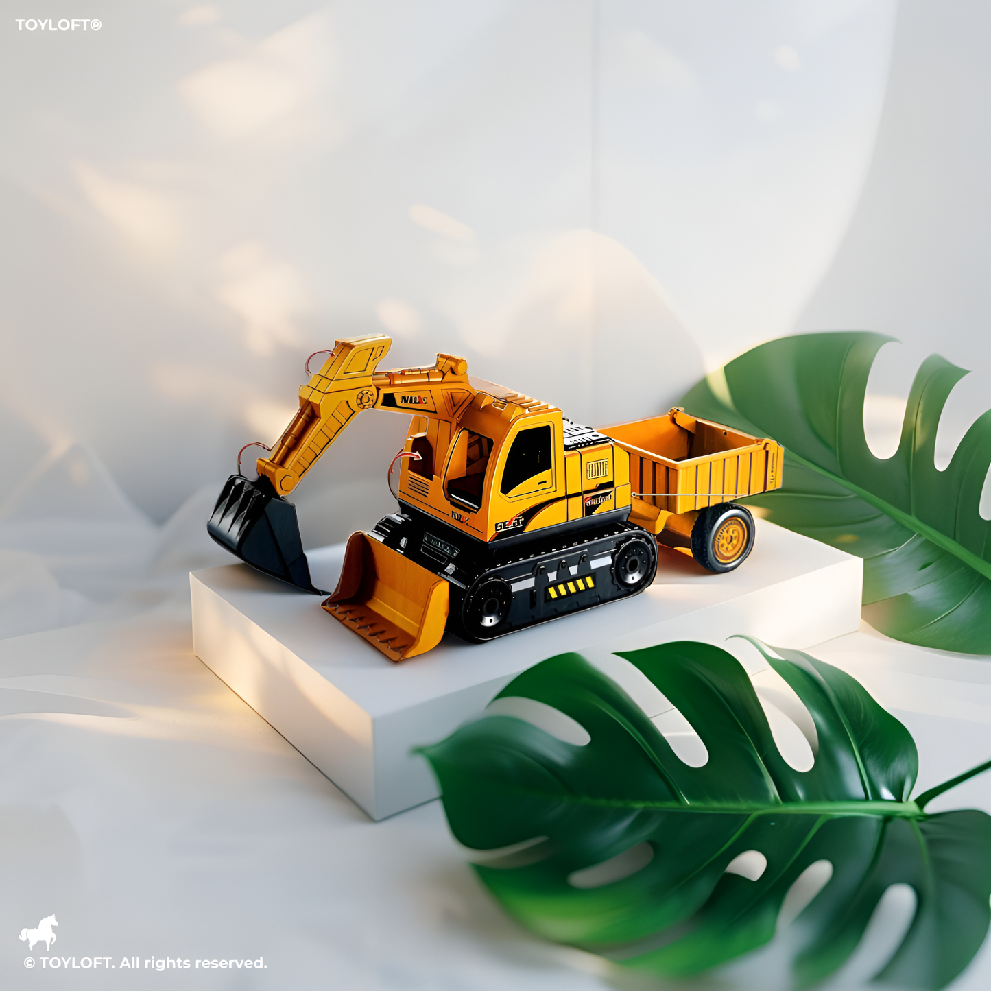 3-in-1 Kids Construction Toy Set with Excavator, Bulldozer & Dump Truck Trailer – Friction Powered Vehicles, Model LMI15454