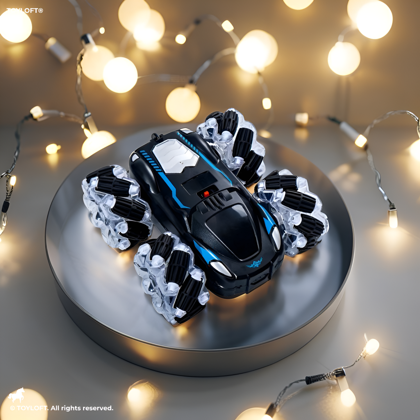 Black - Turbo Twister - Remote Control Stunt Car with Hand Gesture Sensor – 360° Double-Sided Rotation, Rechargeable, Colorful Lights – Electric RC Toy Car - MS11787.