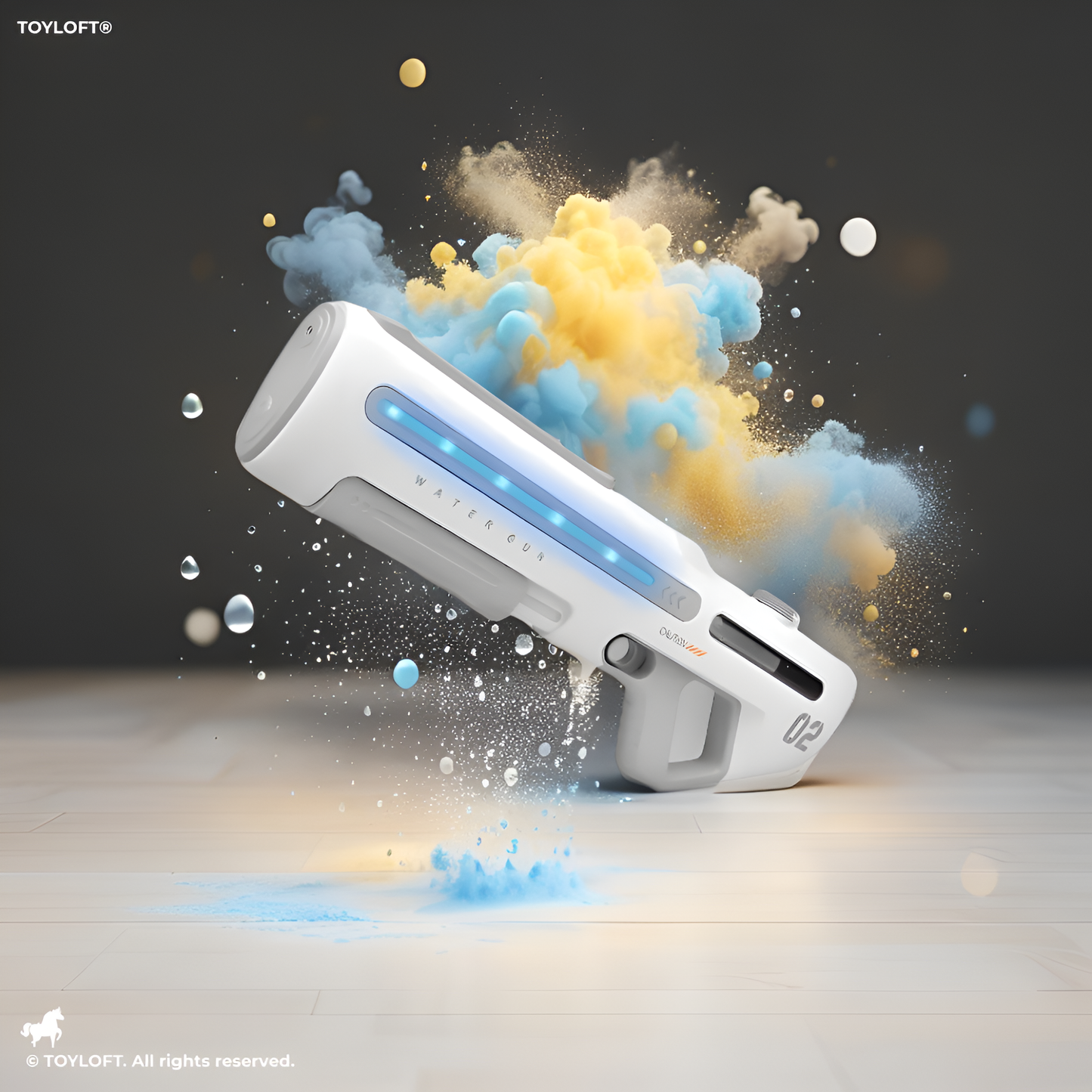 White - HydroBlaze X1000 - High-Pressure Electric Water Gun – 42cm Powerful Automatic Water Blaster with LED Lights for Adults, Perfect for Outdoor and Pool Fun LMI14431.