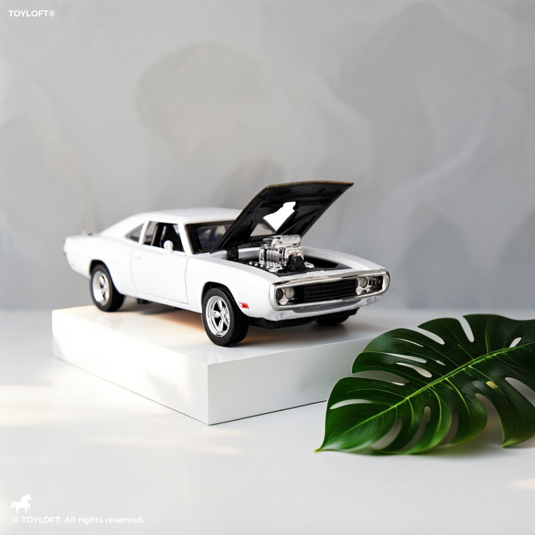 White - 1970 Dodge Charger Diecast Car Metal Model – Fast & Furious 7 Edition - Scale 1:32 - TV4893.