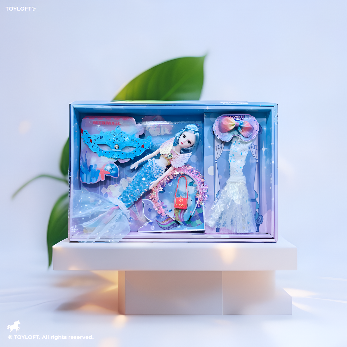 Blue Mermaid Doll Playset, 12-Inch Fashion Mermaid Toy with Sequin Tail, Accessories, Extra Outfit, Mask & Purse – Under the Sea Gift for Girls NX13132