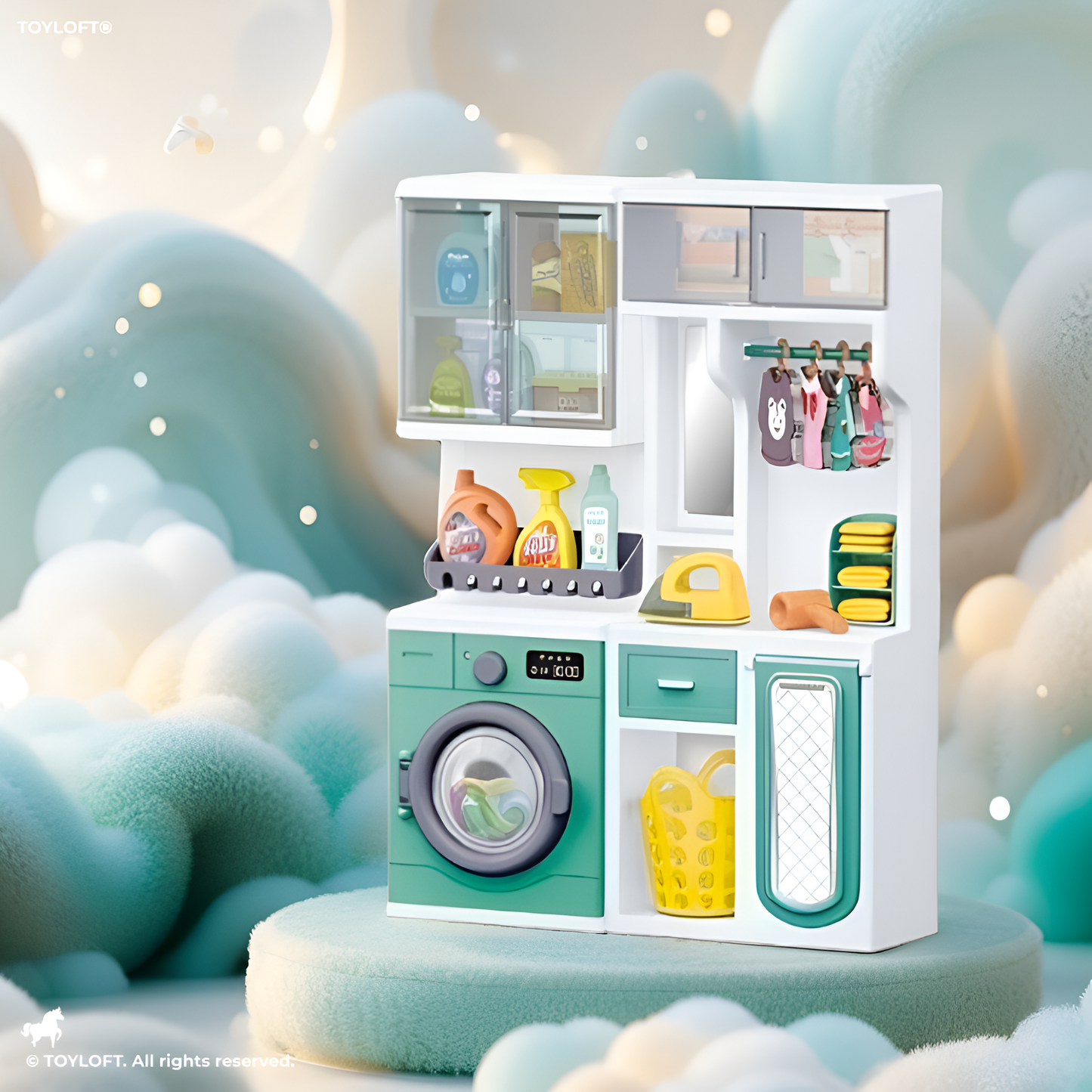 Coral Shower Set – Realistic Miniature Laundry & Bathroom Playset for Kids, Toy Washing Machine, Ironing Station & Accessories LMI13746.