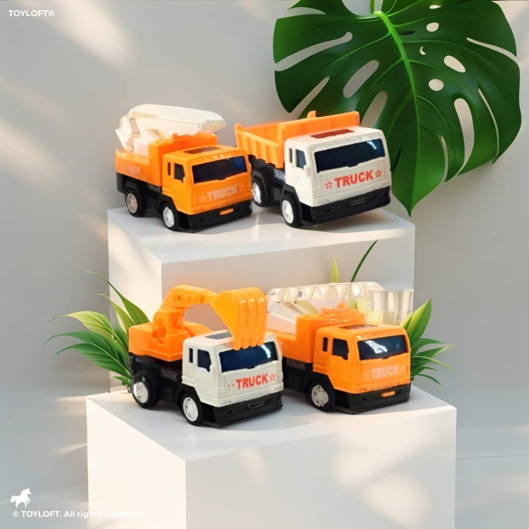 4-Pack Construction Toy Truck Set for Kids | Friction Powered Excavator, Dump Truck, Crane, and Ladder Truck LMI13965.