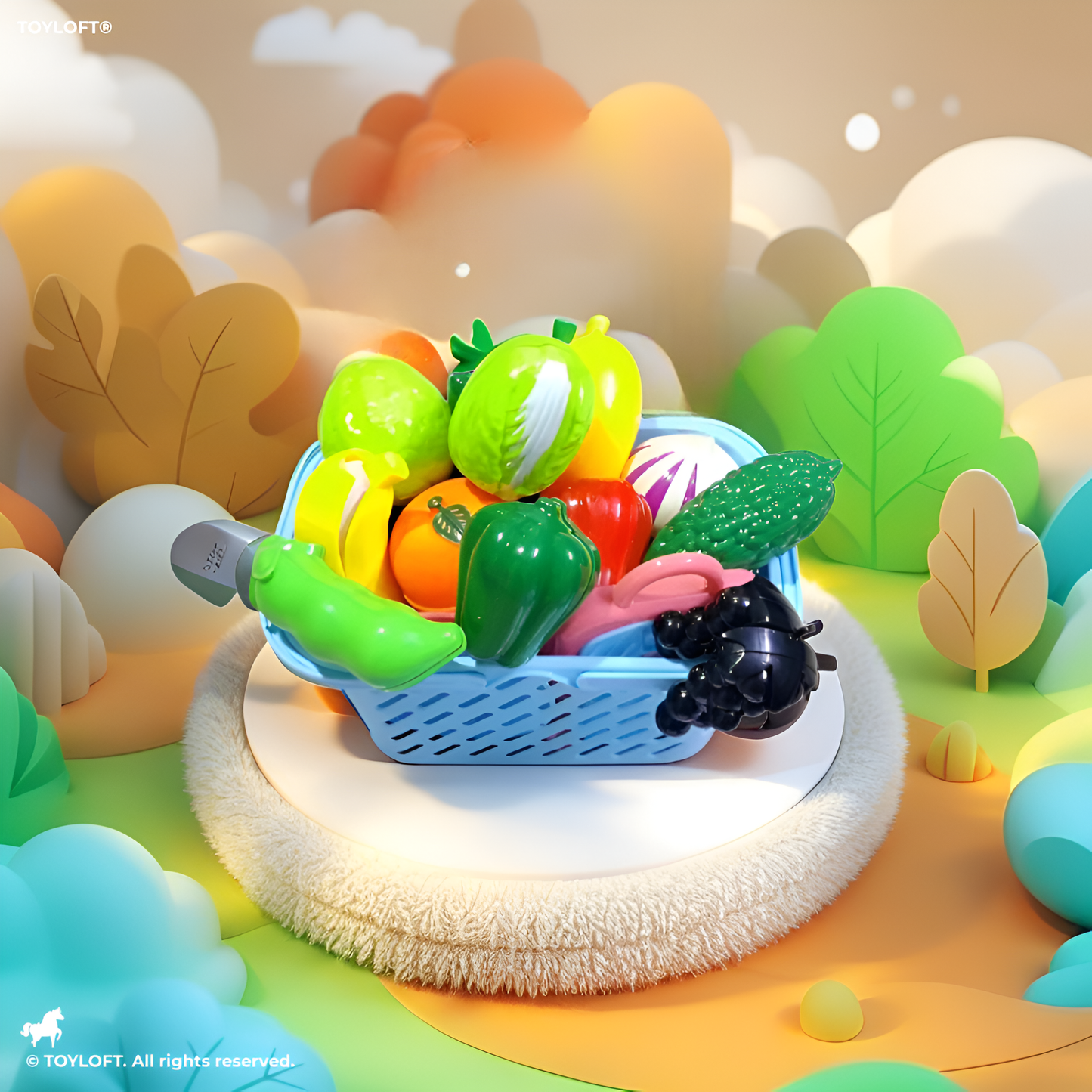 Pretend Play Food Cutting Toy Set with Basket for Kids | Kitchen Role-Play Set LMI9839.