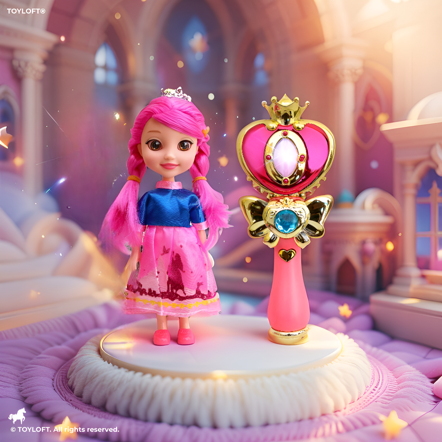 Magical Princess Doll Set with Musical Light-Up Wand | Fairy Tale Pretend Play Toy for Girls, Pink Hair Doll | Best Gift for Kids Ages 3+ LMI13756