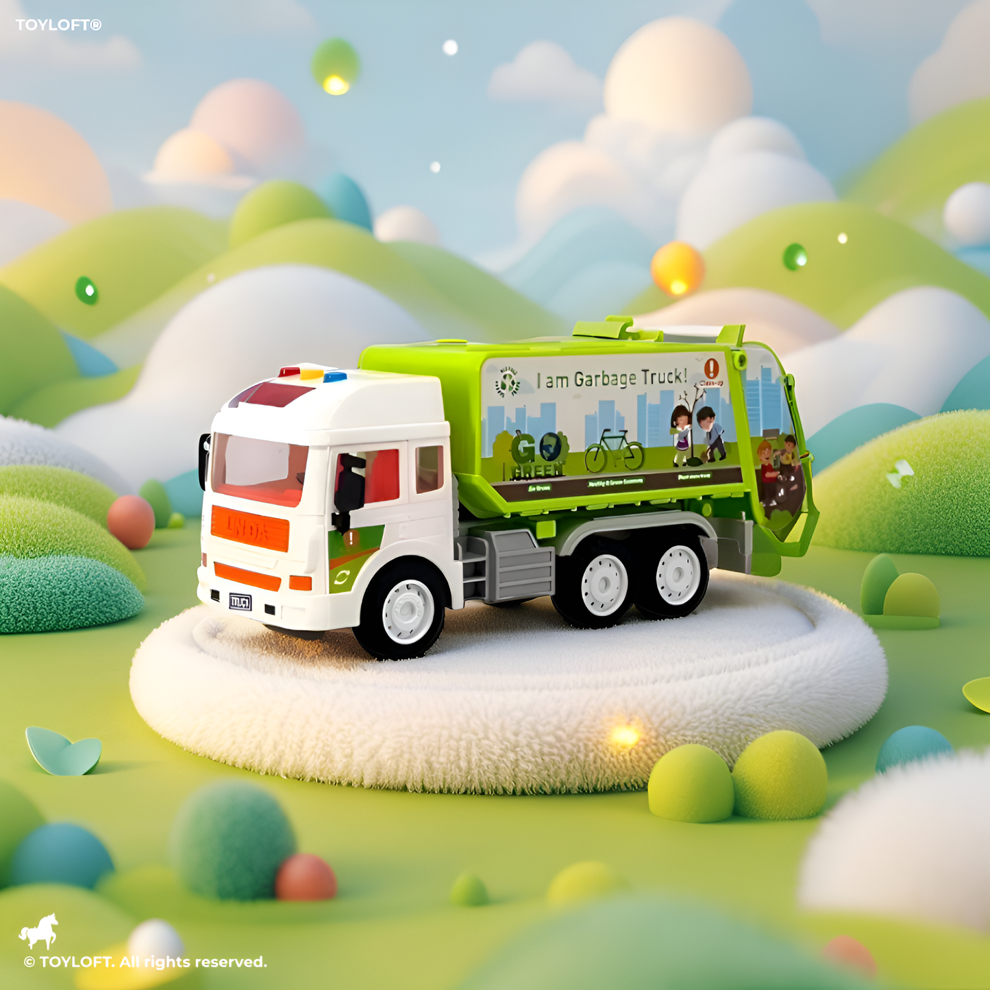 Friction Powered Garbage Truck Toy with Lights & Sounds – Green Eco-Friendly Recycling Truck for Kids LMI11034.