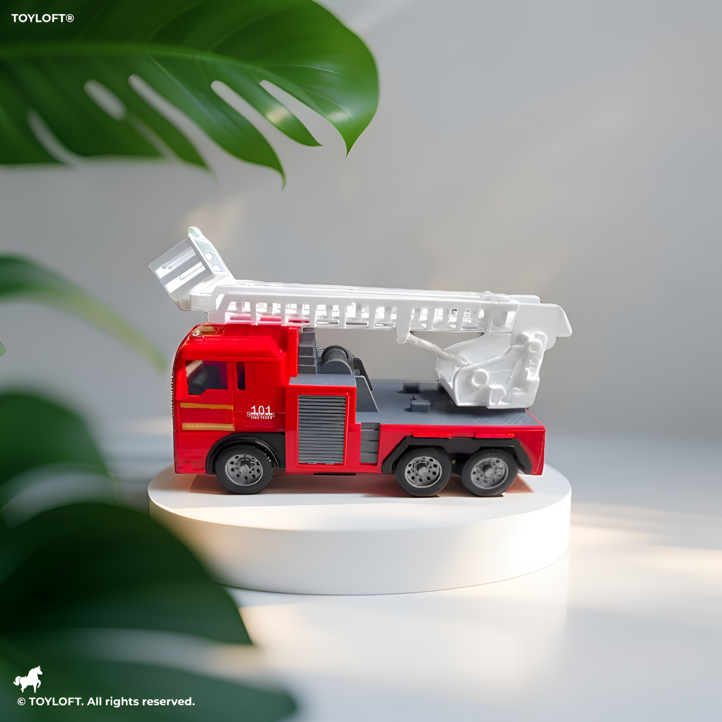 Fire Engine Toy Truck with Extendable White Ladder | Red Rescue Vehicle Toy LMI14021.
