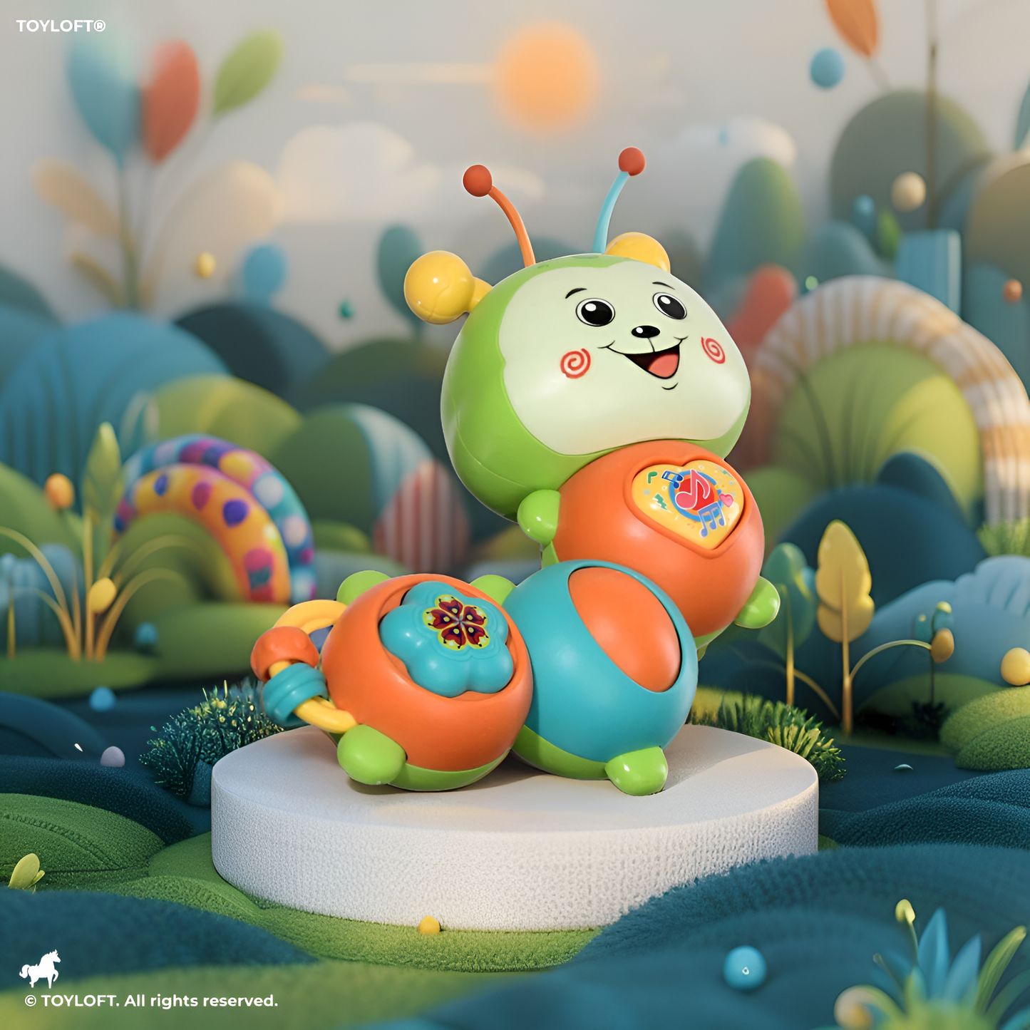 Musical Caterpillar Baby Toy with Lights and Sounds, Interactive Sensory Toddler Toy with Spinning Parts, Whistle & Beanbag Green NX13406.