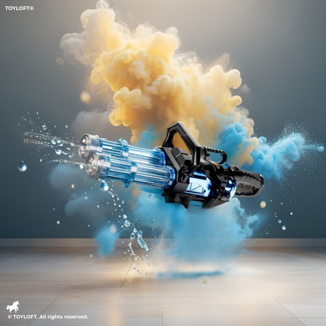 Super Gatling Electric Water Gun – 2 Barrels with Lights and Sparks for Kids Blue LMI15940.
