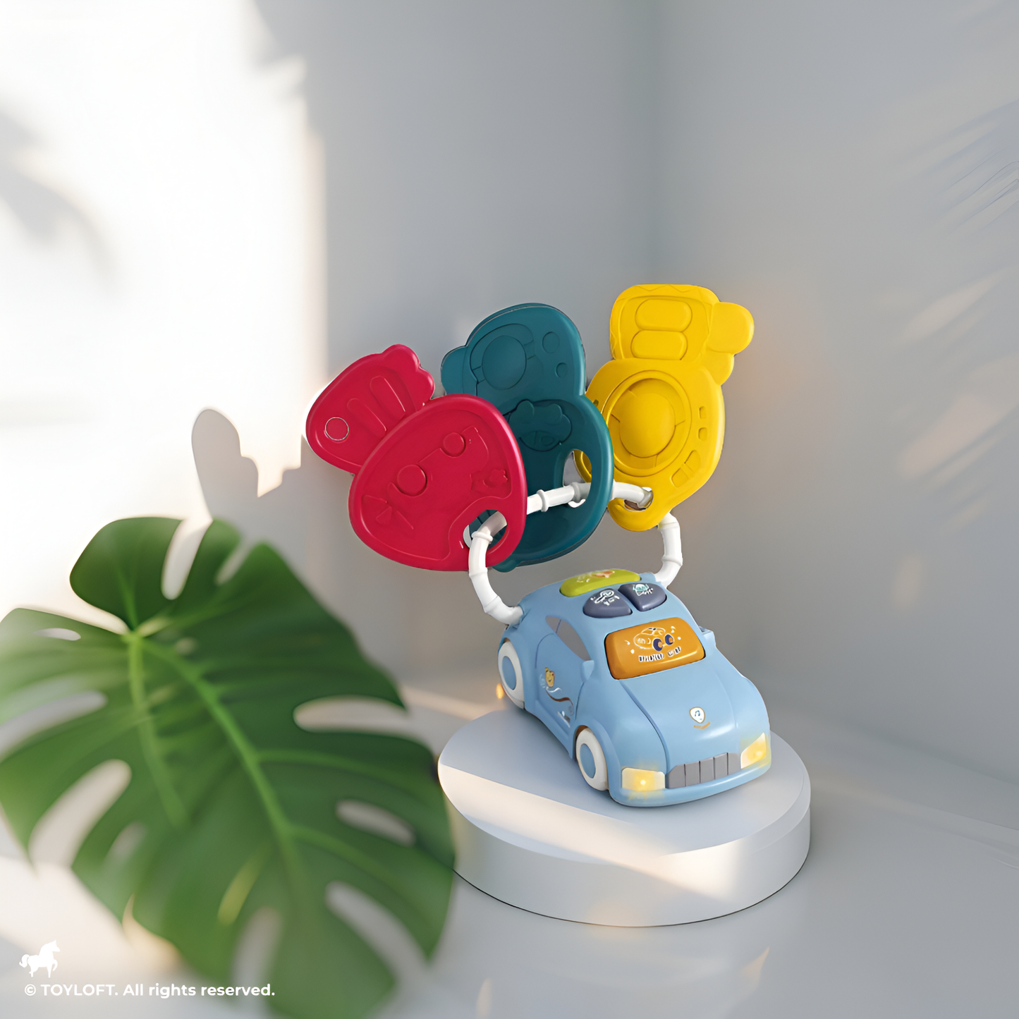 Musical Toy Car Keys for Babies and Toddlers - Interactive Smart Remote Keychain with Sounds, Lights, and Textured Teethers - Sensory Learning Toy Set (Blue & White) NX13784