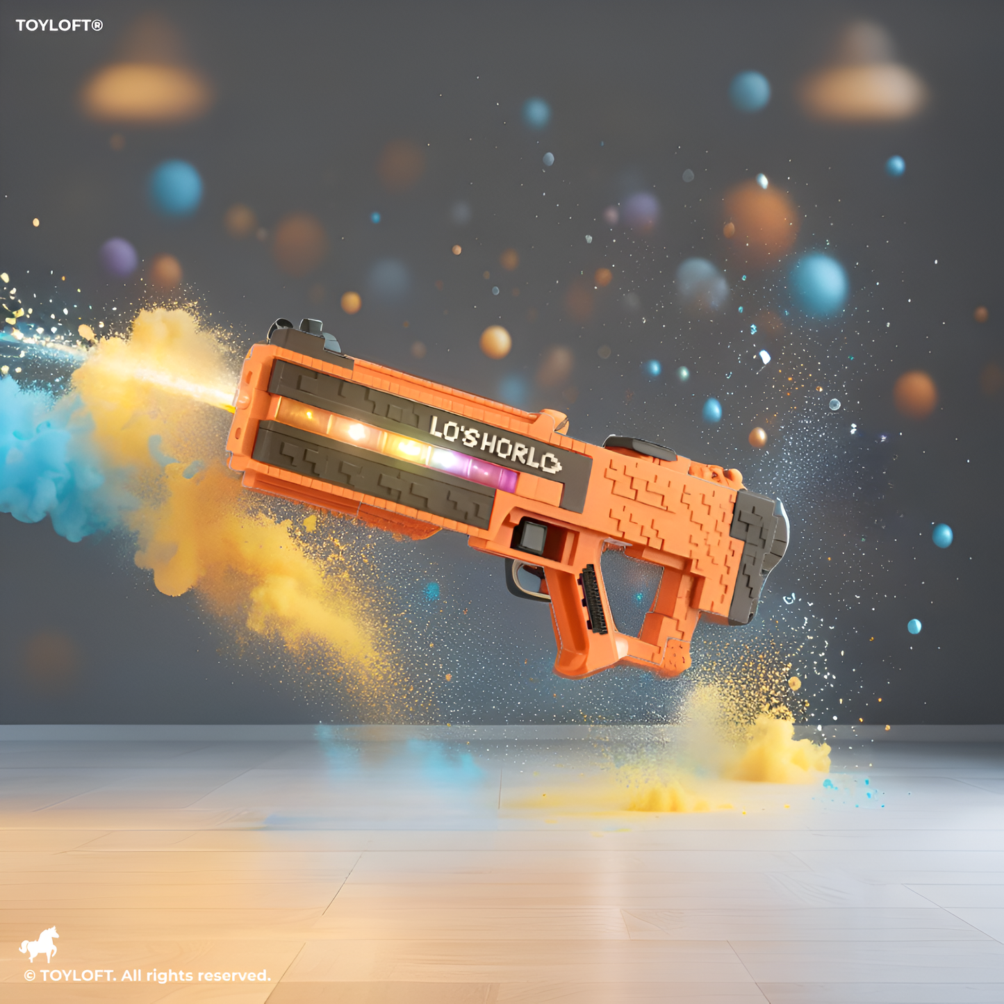 Minecraft-Inspired Electric Water Gun - 47cm Automatic Pixel Water Blaster with RGB Lights, Rechargeable High-Power Squirt Gun for Kids & Adults Orange LMI15742.