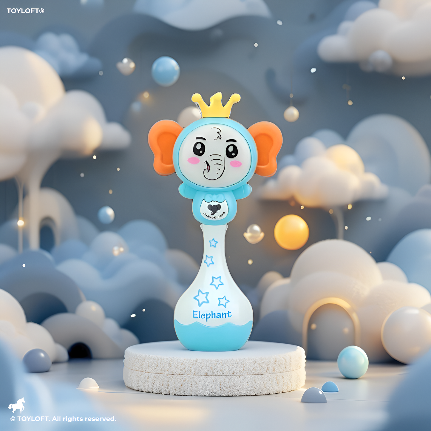 Cute  Elephant  Hand Bell Baby Toy - Interactive Early Learning Rattle with LED Lights and Music - Perfect Baby Shower Gift for Boys and Girls NX13789