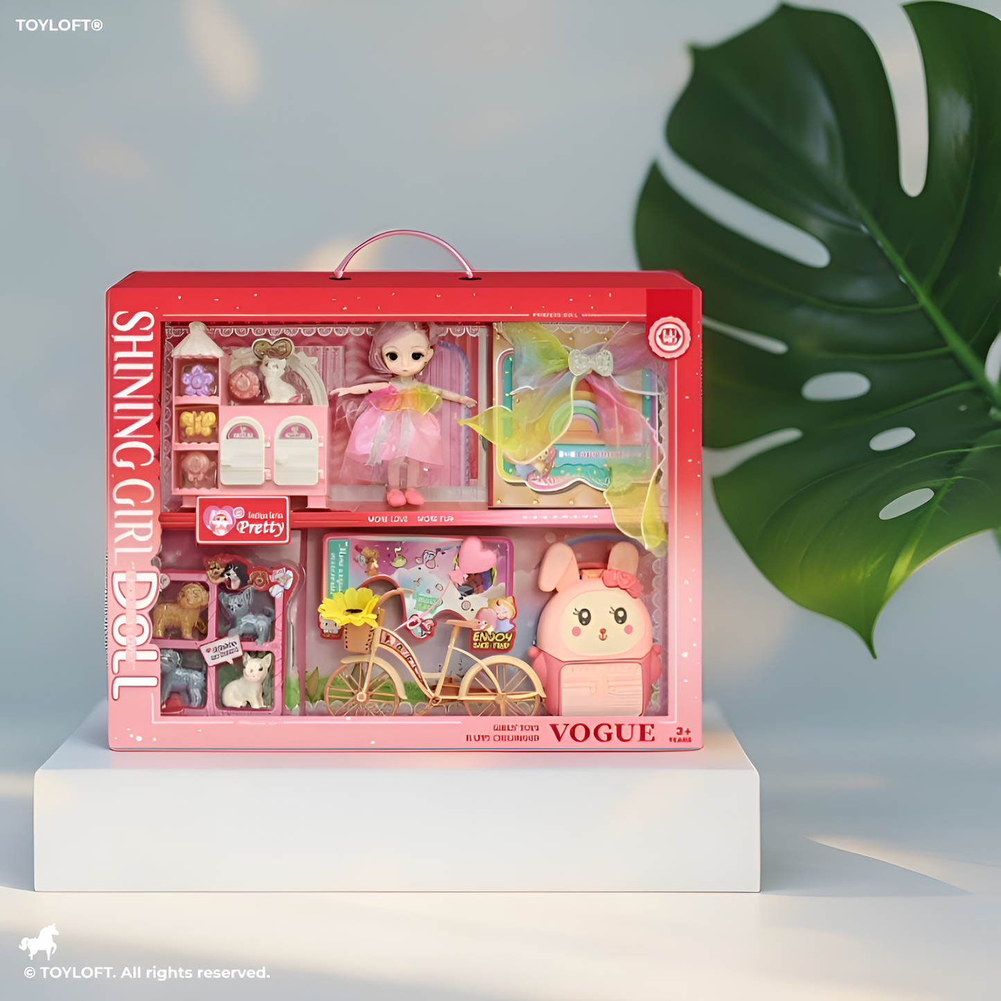 Shining Girl Doll Playset with Miniature Pets, Bicycle, and Fashion Accessories - Pink Gift Set for Girls Ages 3+ NX13112