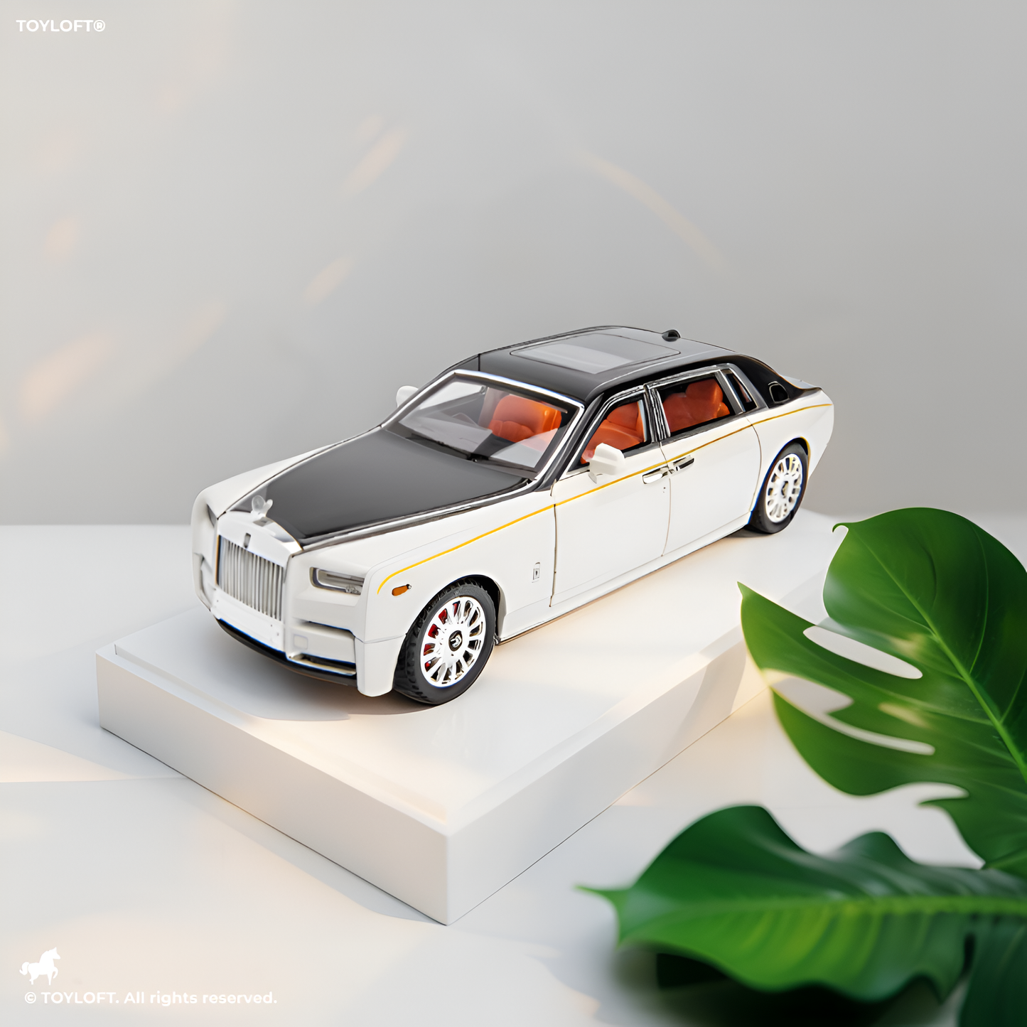 White & Black Rolls-Royce Phantom Diecast Model Car 1:18 Scale | Luxury Sedan Toy with Lights & Sound LMI15603