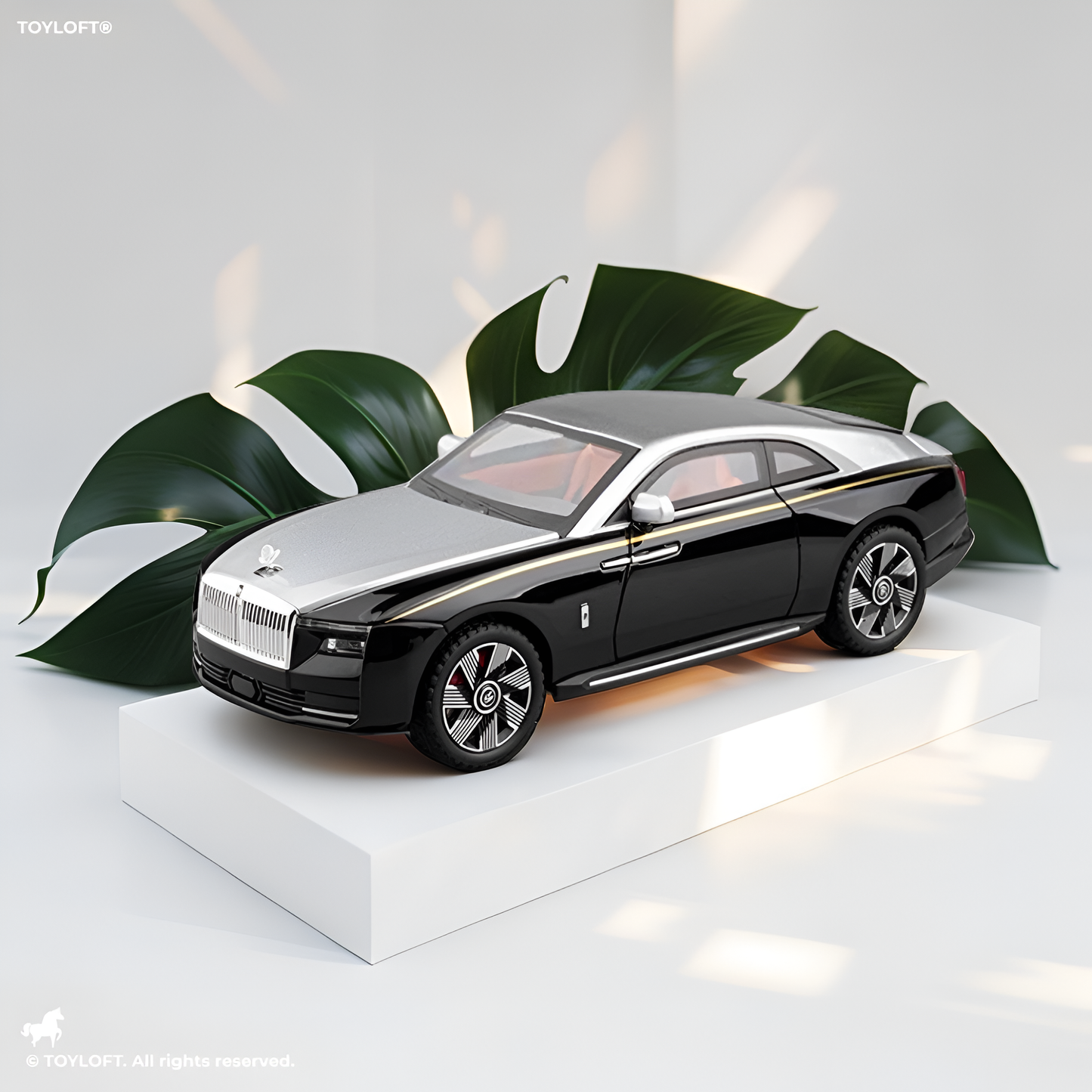 Rolls Royce Ghost Dawn Coupe Diecast Car 1:24 Scale - Silver - Model with Acrylic Display Case