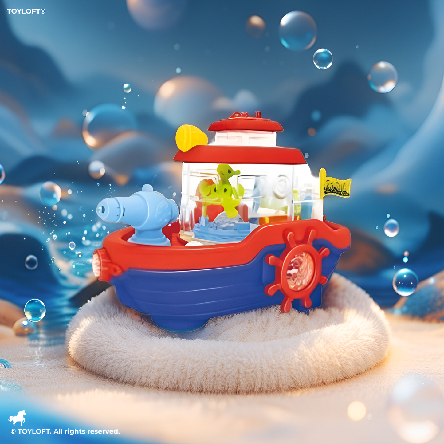 Blue Musical Water Spray Ship Bath Toy for Toddlers with 3D Lights, Moving Gears & Automatic Water Cannon – Kids Bathtub & Pool Toy LMI15766