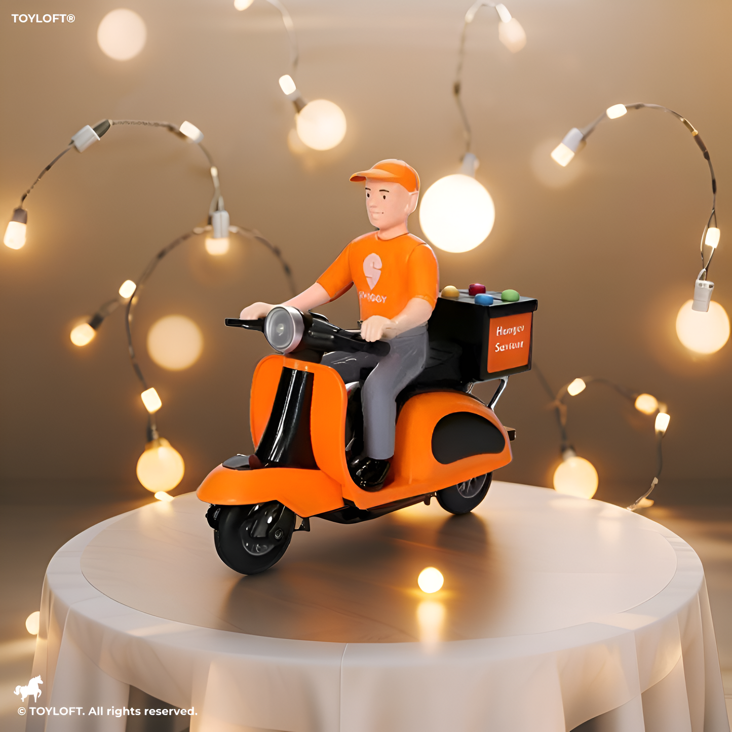 Swiggy Food Delivery Miniature – Friction Powered Plastic Pull-Back Motorcycle Toy with Lights & Music - NX13851.