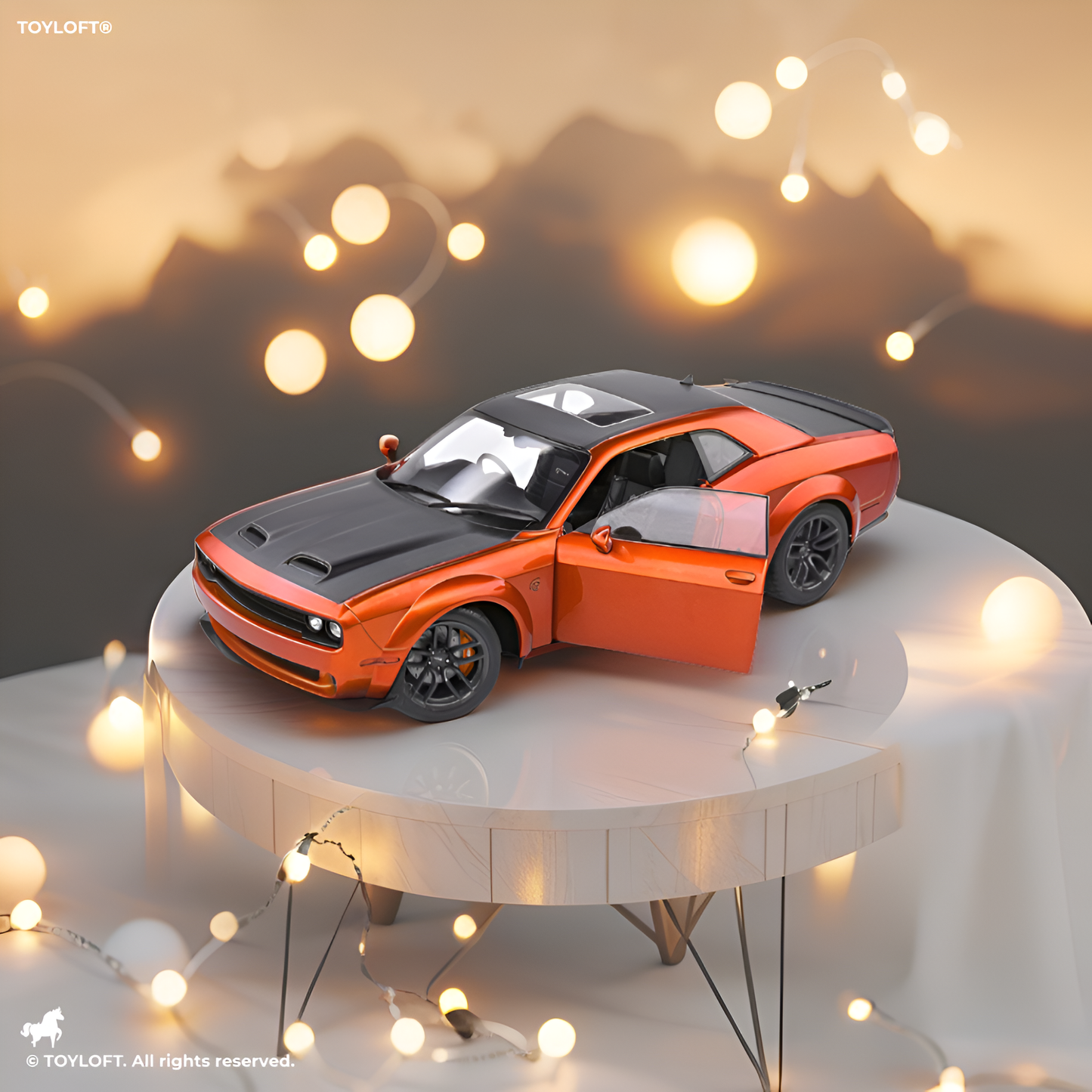 Orange - Dodge Challenger Diecast Car 1:32 Scale with Openable Doors - Hellcat Replica TV5398