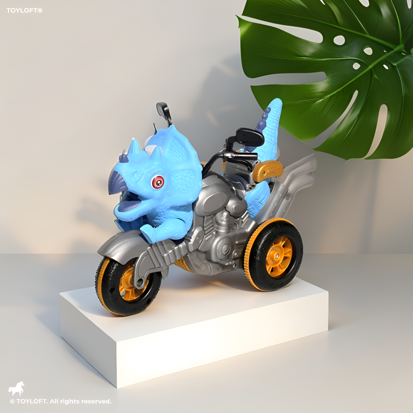 RC Dinosaur Motorcycle Toy for Boys & Girls – 2.4G Remote Control Dino Tricycle with LED Lights, Music, Water Spray & 360° Stunt Rotation Blue LMI15371.