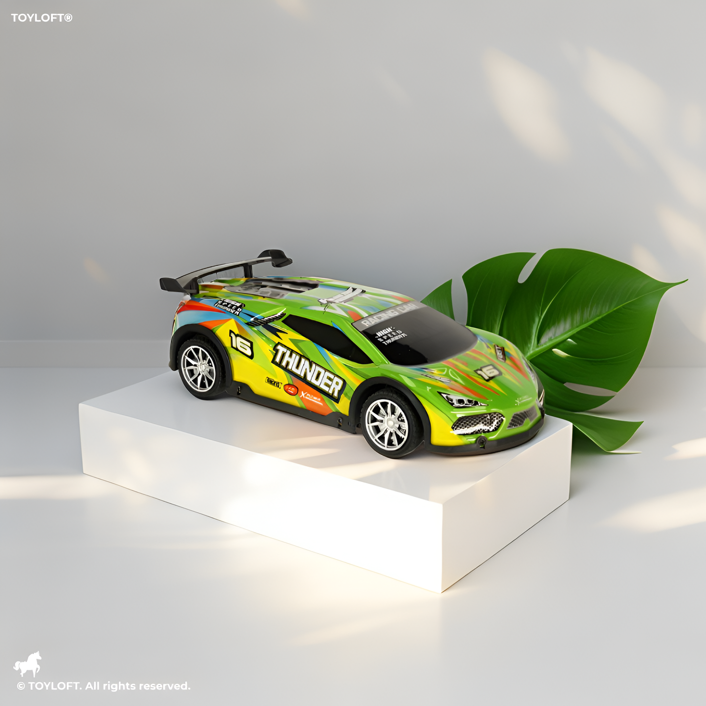 Thunder RC Race Car - High-Speed Remote Control Track Car for Kids & Adults with LED Lights Green LMI15070.