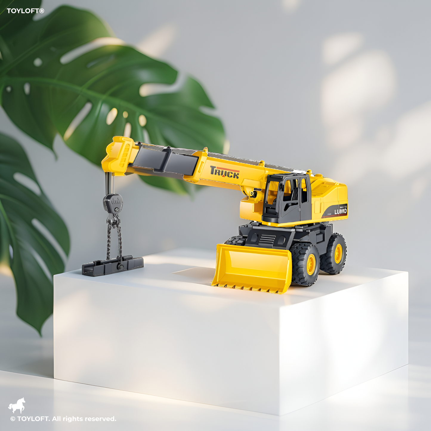 2-in-1 Friction Powered Construction Vehicle Toy – Crane & Front Loader Bulldozer with Extendable Boom & Lifting Hook for Kids LMI11228.