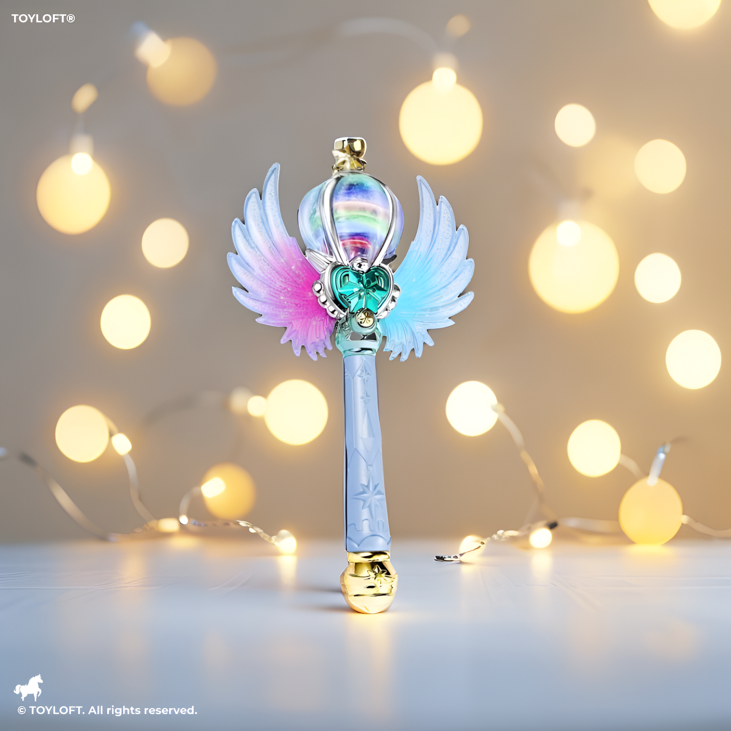 Blue Glittering Fairy Princess Magic Wand for Kids – Light-Up Musical Scepter with Angel Wings, Rotating Rainbow Ball & Sparkle Effects LMI15816