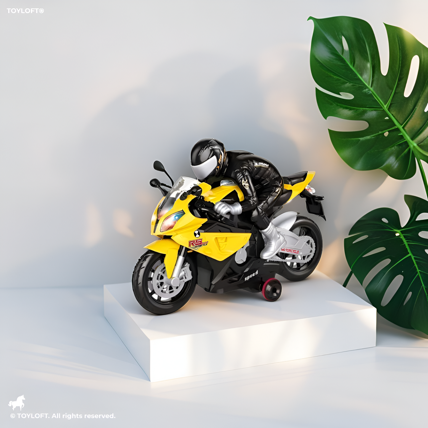 Yellow Stunt Racer Motorcycle Toy - Electric 360 Rotation Bike with Lights & Sound for Kids LMI12049