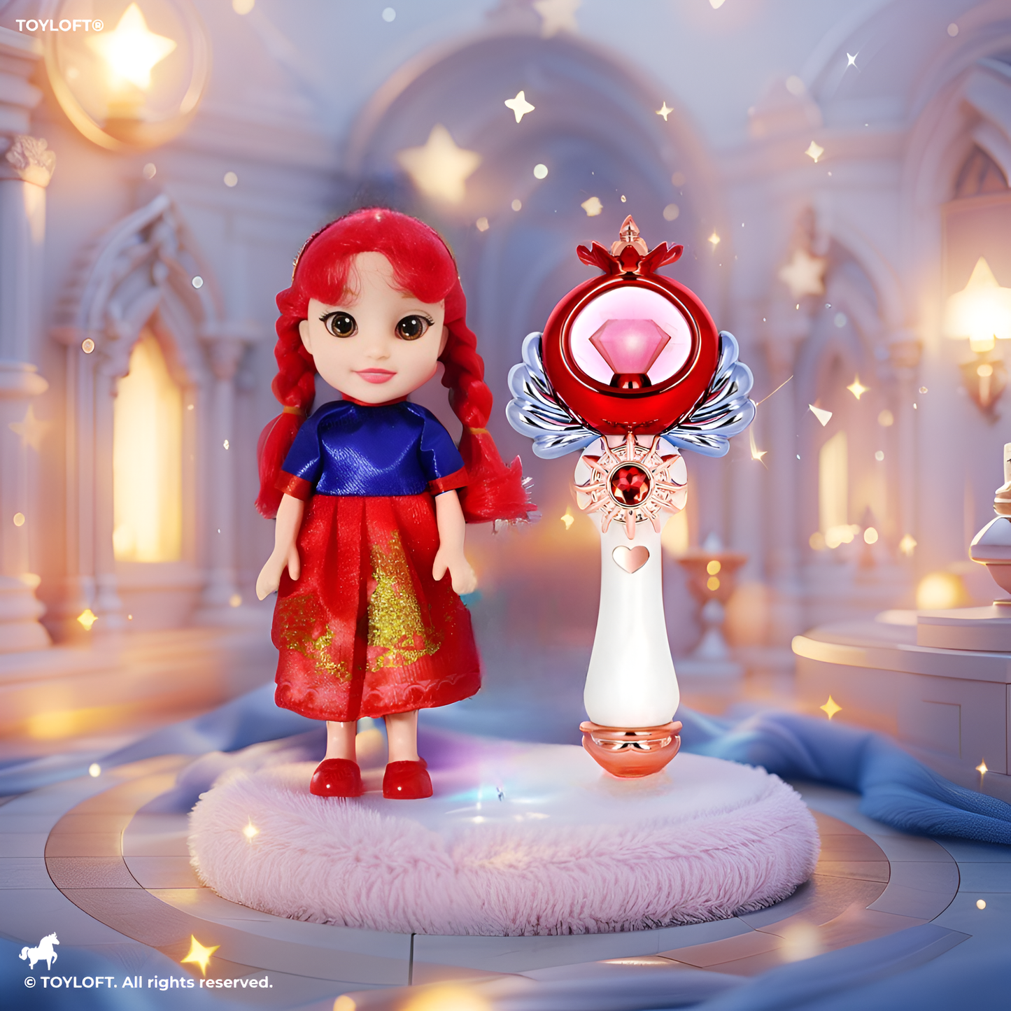 Magical Princess Doll Set with Musical Light-Up Wand | Fairy Tale Pretend Play Toy for Girls, Red Hair Doll | Best Gift for Kids Ages 3+ LMI13756