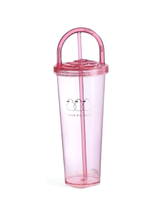 Cute Penguin Bubble Tea Tumbler with Handle and Straw | Reusable Pink Plastic Boba Cup NOVGBT-8858