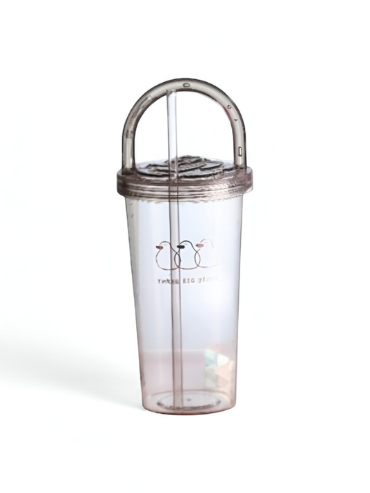 Cute Penguin Bubble Tea Tumbler with Handle and Straw | Reusable Black Plastic Boba Cup NOVGBT-8858