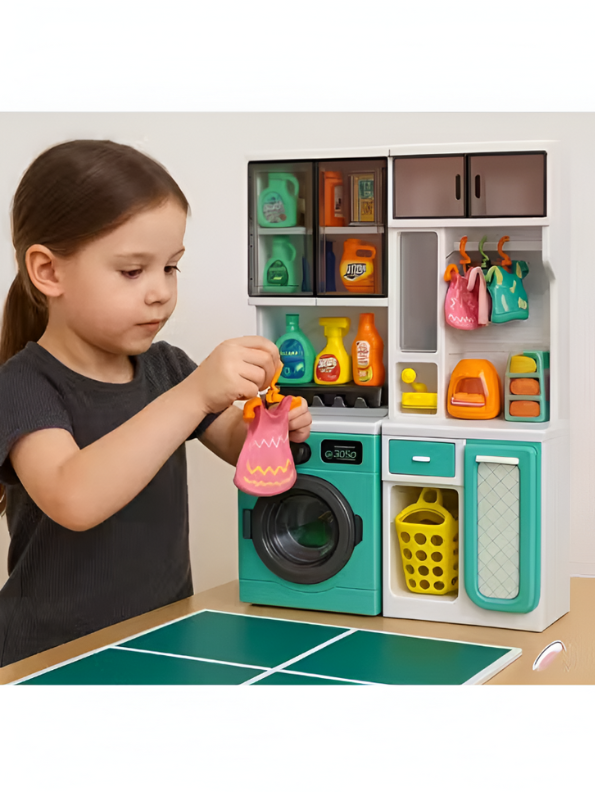 Coral Shower Set – Realistic Miniature Laundry & Bathroom Playset for Kids, Toy Washing Machine, Ironing Station & Accessories LMI13746.