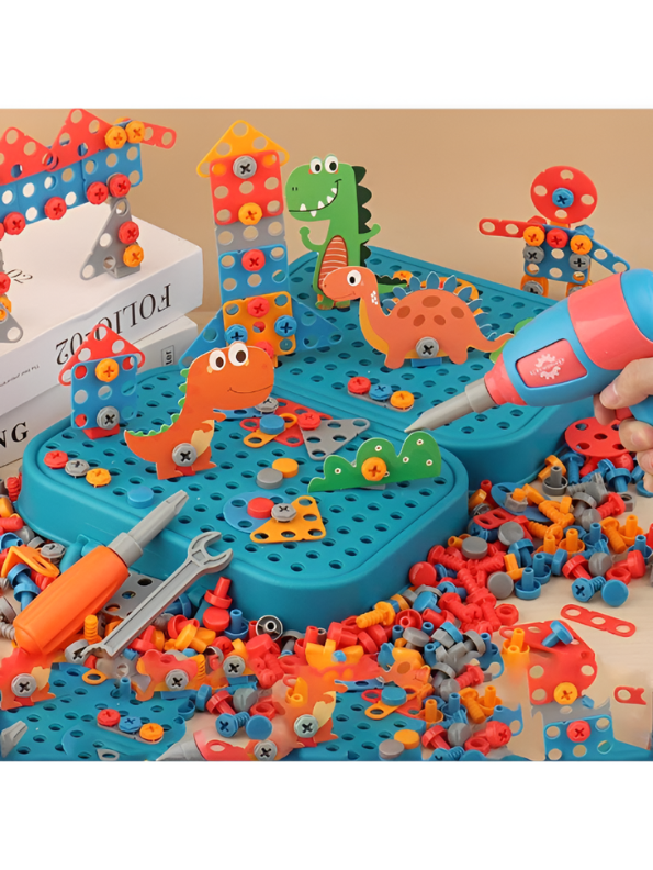 Creative Dinosaur Building Toy for Kids: STEM Construction Kit with Electric Drill & Storage Case – Educational DIY Learning Playset TV7368