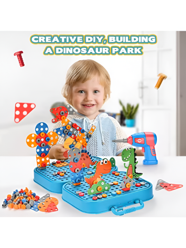 Creative Dinosaur Building Toy for Kids: STEM Construction Kit with Electric Drill & Storage Case – Educational DIY Learning Playset TV7368