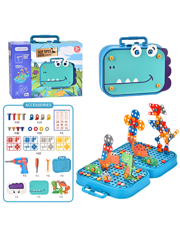 Creative Dinosaur Building Toy for Kids: STEM Construction Kit with Electric Drill & Storage Case – Educational DIY Learning Playset TV7368