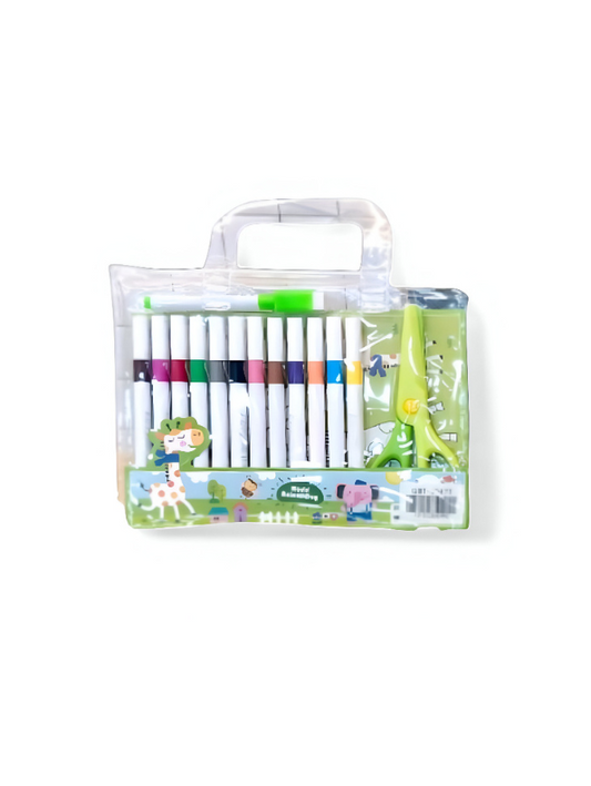 Creative Learning Marker Set for Kids | 12-Piece Art Supplies Kit with Scissors & Ruler | Fun Stationery Gift for Students NOVGBT-50477.