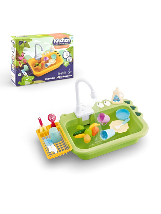Crocodile Kitchen Sink Toy – Running Water Play Sink with Dish Set MD3584.