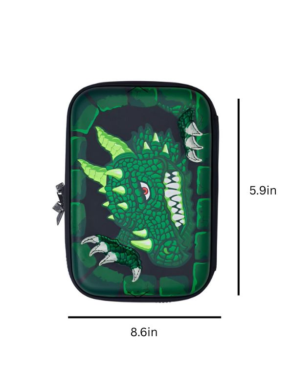 Green - Crocster – Crocodile Face Pencil Pouch for Kids | Single Chain Case | Fun Animal Design for Colour Pens & Stationery NOV8556.