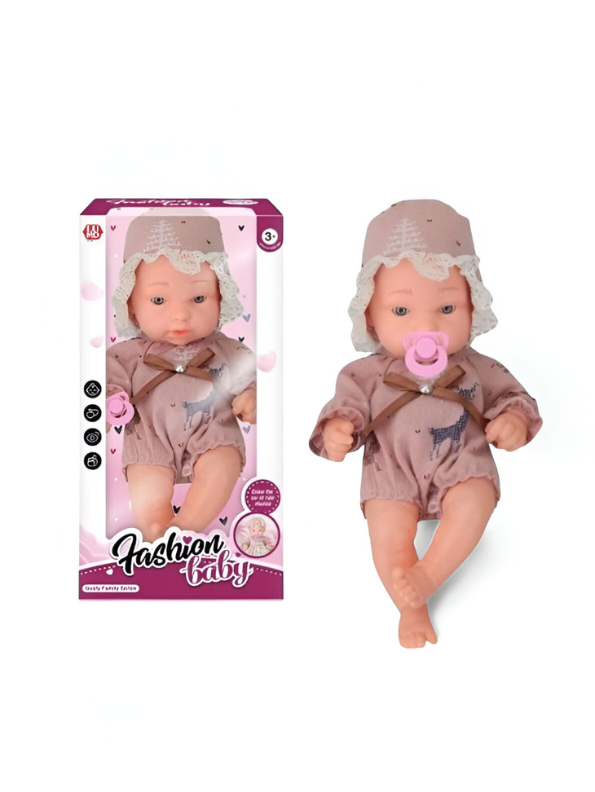 Cuddlie - Soft Vinyl Baby Doll Toy with Romper & Bonnet | Adorable Gift LMI15608.