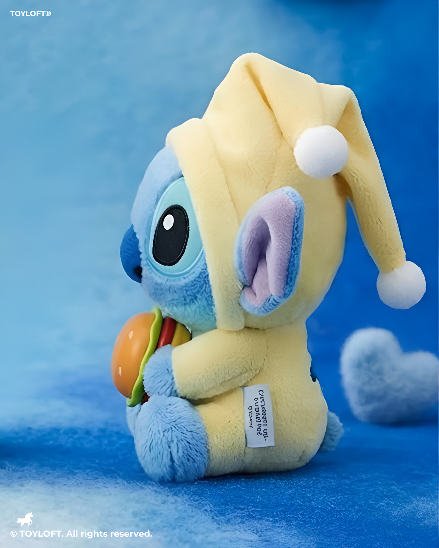 Cute 10-InchStitch Plush Toy with Burger & Yellow Nightcap ST15981.