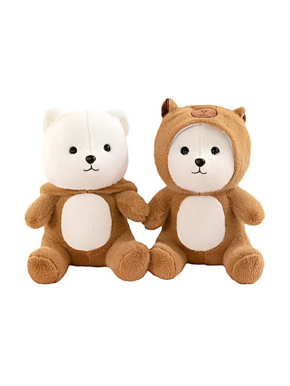 Cute 10-Inch White Bear Plush Toy Wearing Brown Bear Hoodie ST14862.