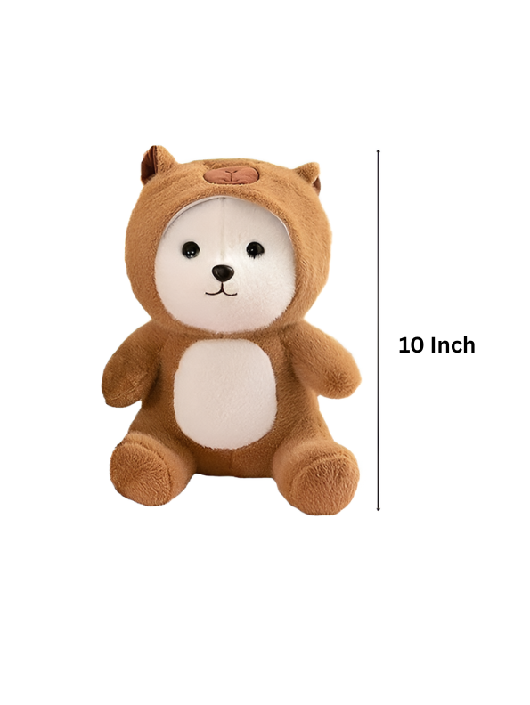 Cute 10-Inch White Bear Plush Toy Wearing Brown Bear Hoodie ST14862.