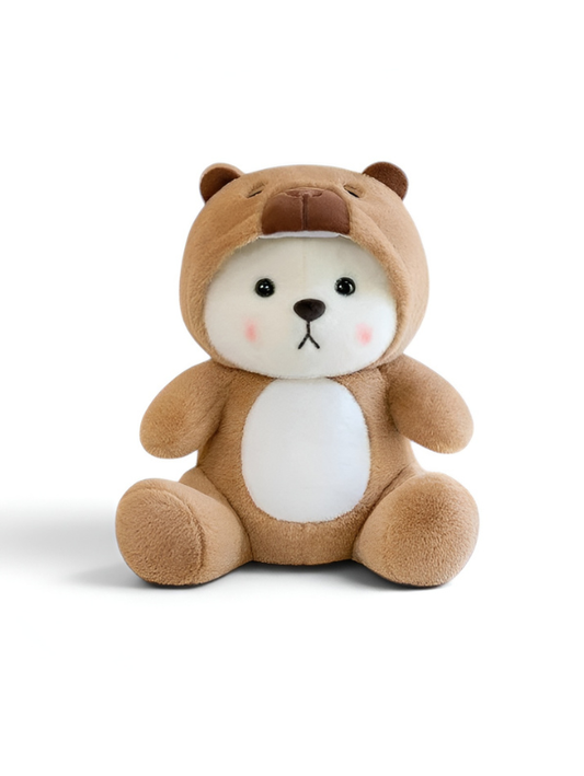 Cute 10-Inch White Bear Plush Toy Wearing Brown Bear Hoodie ST14862.