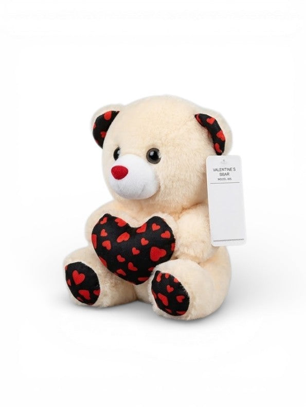 Cute 21cm Plush Stuffed Teddy with Red & Black Heart White ST16170.