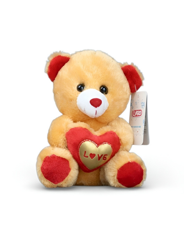 Cute 21 cm Teddy Bear with Gold “LOVE” Heart – Soft Plush Romantic Toy ST16167.