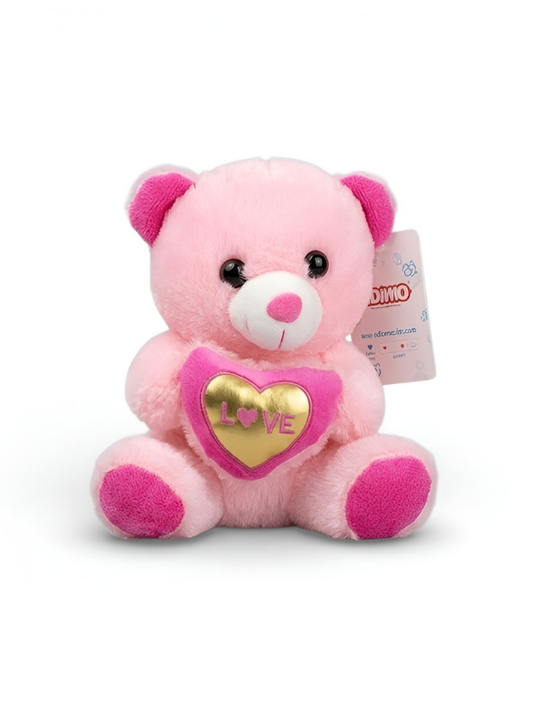 Cute 21 cm Teddy Bear with Gold “LOVE” Heart – Soft Plush Romantic Toy Light Pink ST16167.